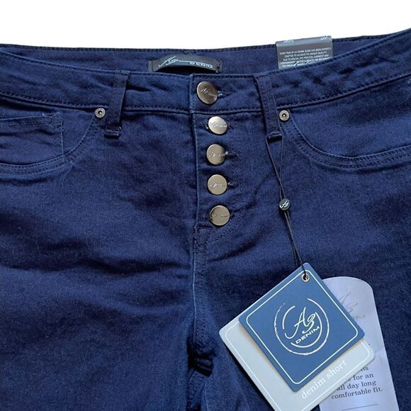 AZ Denim 5-Button Dark Wash Folded Hem Shorts Size 10 NWT - Picture 2 of 15